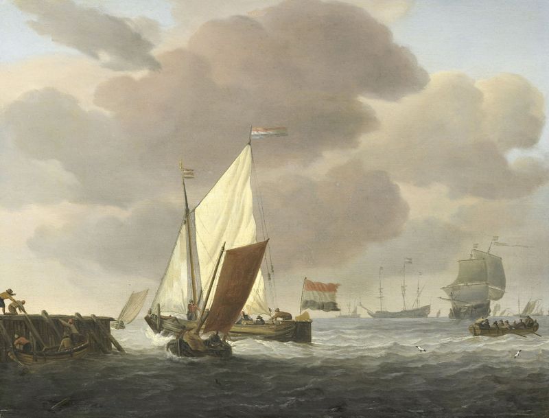 Ships near the Coast in Windy Weather, pintura a óleo de Willem van de Velde the Younger