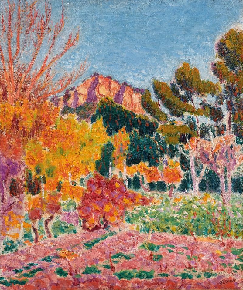 Landscape, Cassis by Roderic O'Conor, oil on canvas depicting vibrant hills and greenery