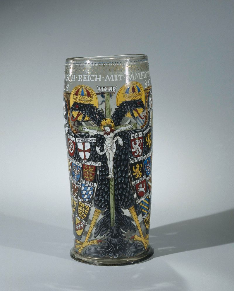 Reichsadlerhumpen, copo de vidro com uma águia de duas cabeças, artista desconhecido