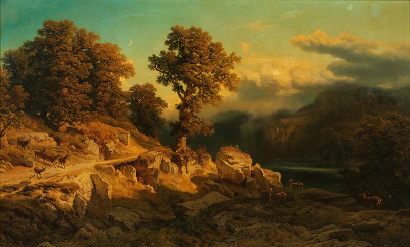 Autumn landscape oil painting by August Schaeffer von Wienwald