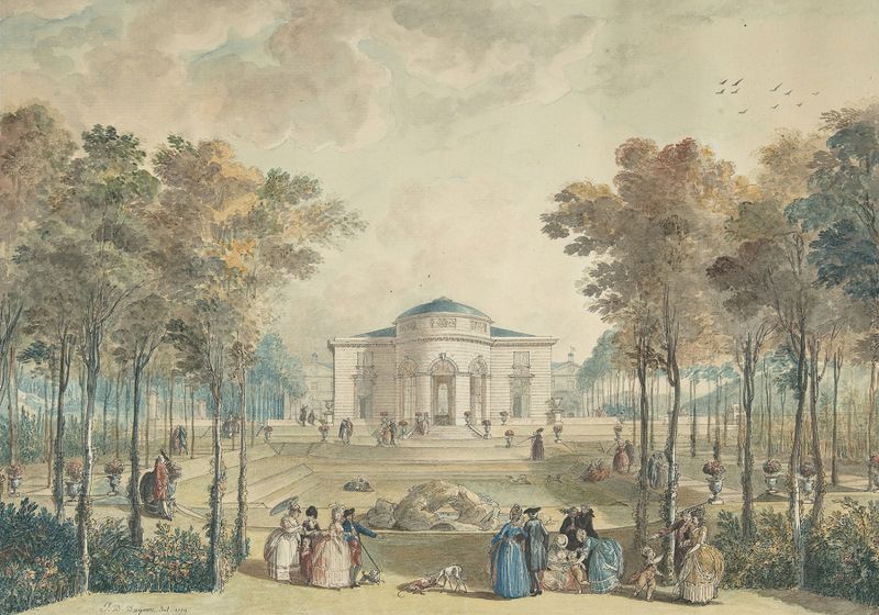 The Garden Façade of Bagatelle, oil on canvas by Jean Démosthène Dugourc