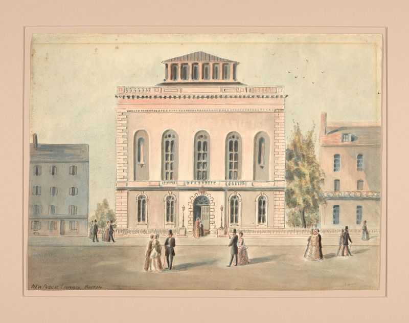 New Public Library Boston by Benjamin Champney, oil on canvas depicting a grand library facade
