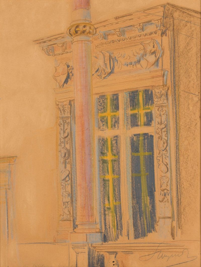 Interior view featuring a bay window, light and shadow play, by Leon Wyczółkowski, medium unknown