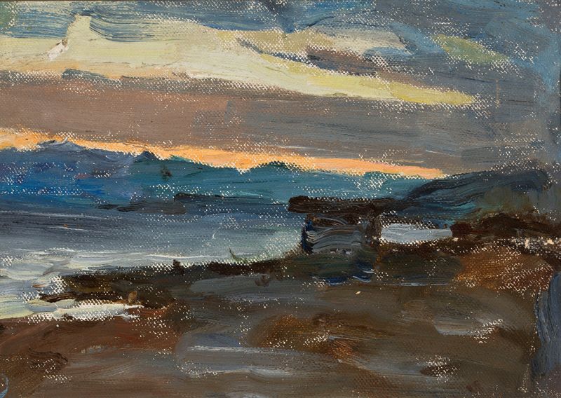 Paisaje que muestra ruinas antiguas bañadas en luz dorada, óleo de Jan Ciągliński