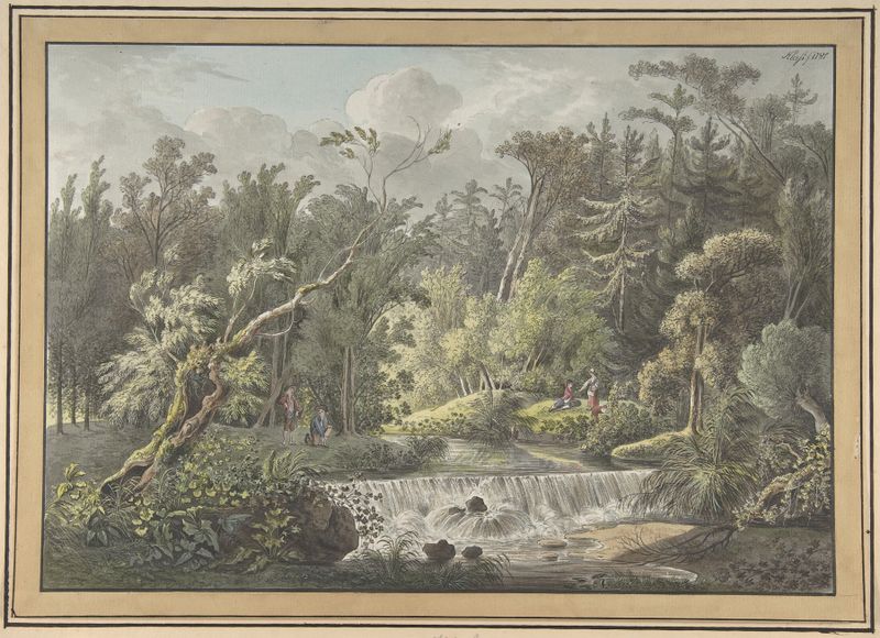 Paisaje con Cascada, óleo sobre lienzo de Friedrich Christian Klass