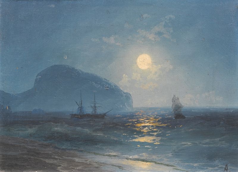 Pintura al óleo Moonlight de Ivan Konstantinovich Aivazovsky que representa un mar iluminado por la luna.