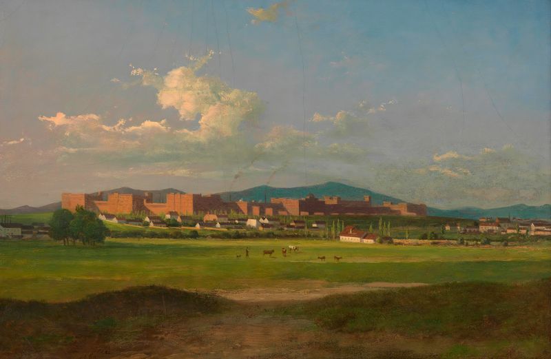Das Arsenal in Wien by Josef Feid, oil on canvas, depicting an architectural landscape with sunlight and shadows.