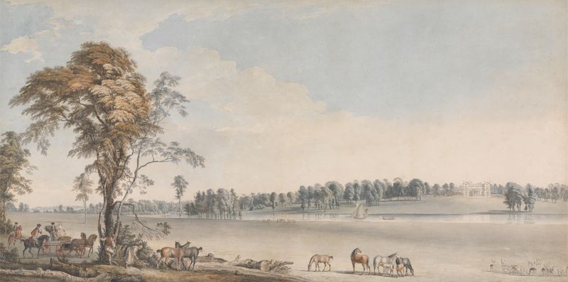 Paisagem com colinas e floresta de Paul Sandby, pintura a óleo, 1767