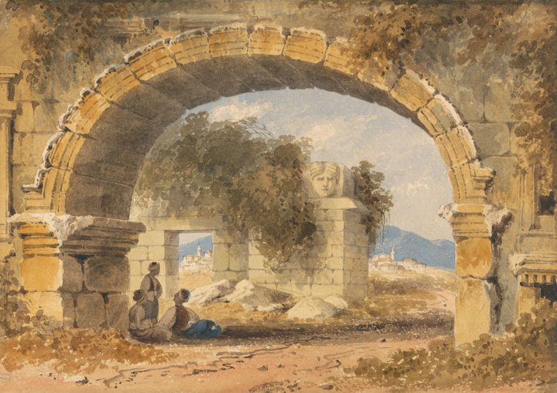 Figuras sentadas sob um arco de pedra em uma pintura a óleo de William Page