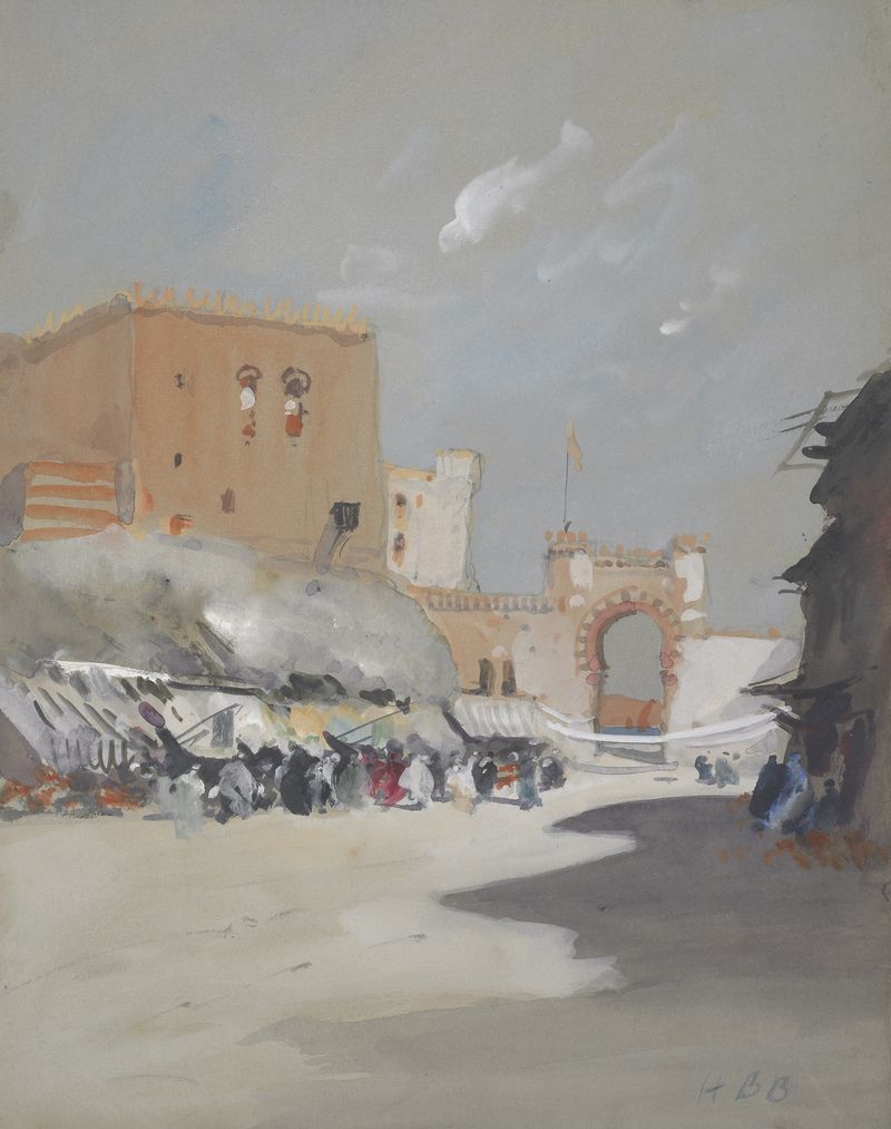 Village on the Red Sea de Hercules Brabazon Brabazon, pintura a óleo que retrata uma paisagem tranquila de vila.