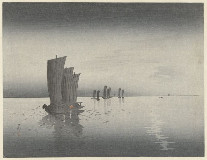 Fishing Boats by Ohara Koson, Ukiyo-e, depicting boats on tranquil water