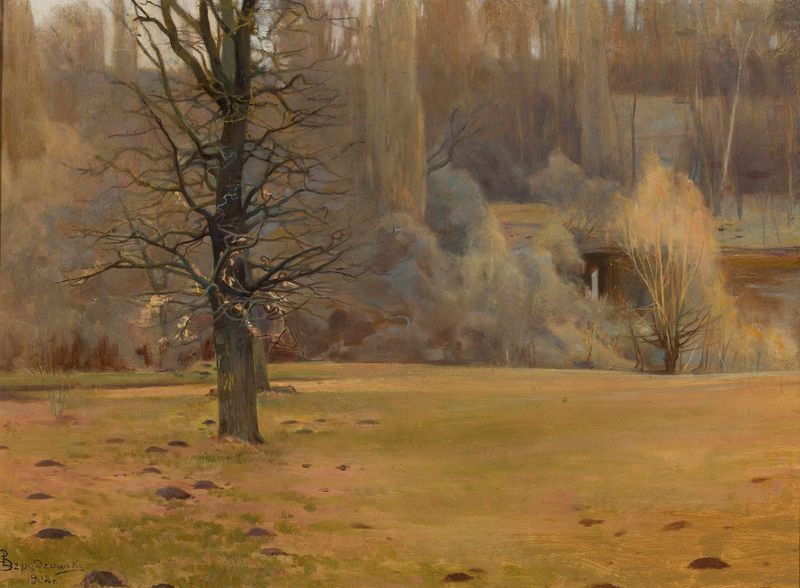 Landscape depicting a park with trees by Leon Szpądrowski, 1902
