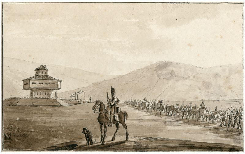 Historical scene depicting soldiers in muted tones, oil painting by Otto Howen