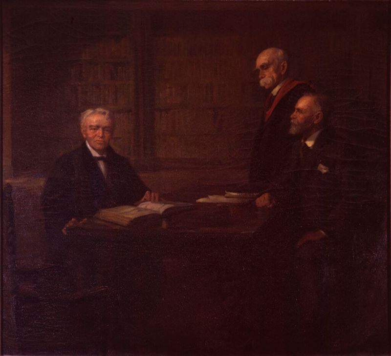 Portrait of Josiah Royce, George Herbert Palmer, and William James by Winifred Rieber, oil on canvas