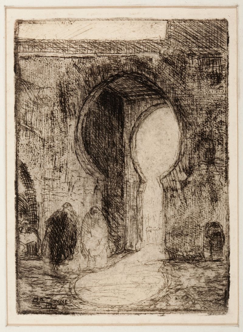 Gate of Tangiers by Henry Ossawa Tanner, depicting an ornate archway in warm light.