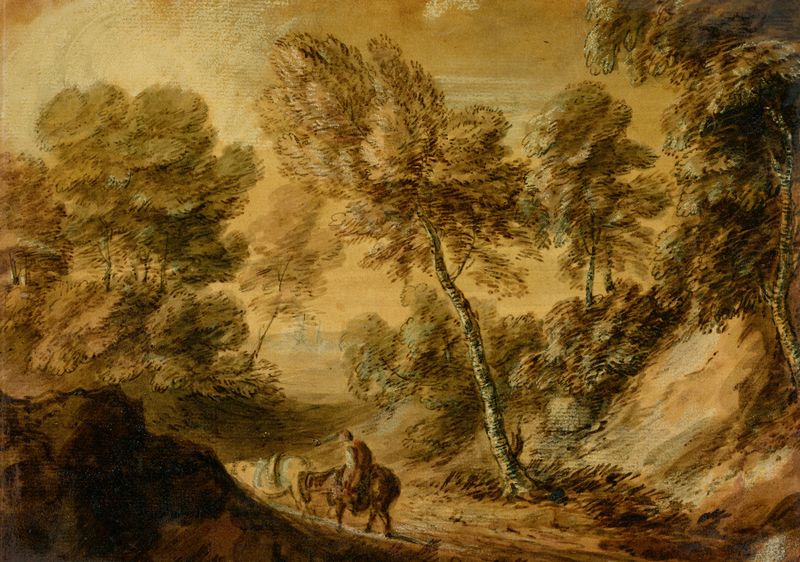 Paisaje boscoso con jinete y caballo de carga, óleo sobre lienzo de Thomas Gainsborough