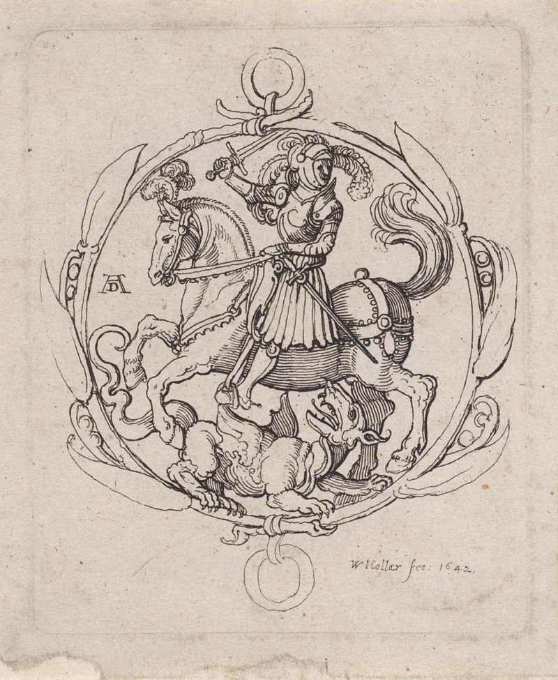 H. Joris en de draak, gravura de Wenceslaus Hollar, mostrando uma figura com uma espada e um dragão.