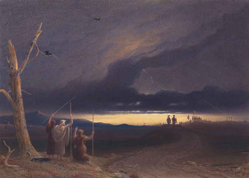 Macbeth and Banquo on the Heath, oil on canvas by George Fennell Robson