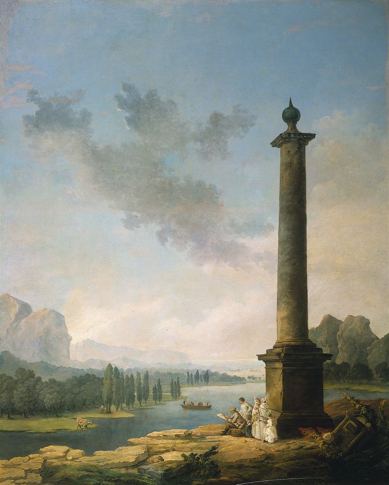The Column by Hubert Robert, oil on canvas depicting a towering column in a landscape