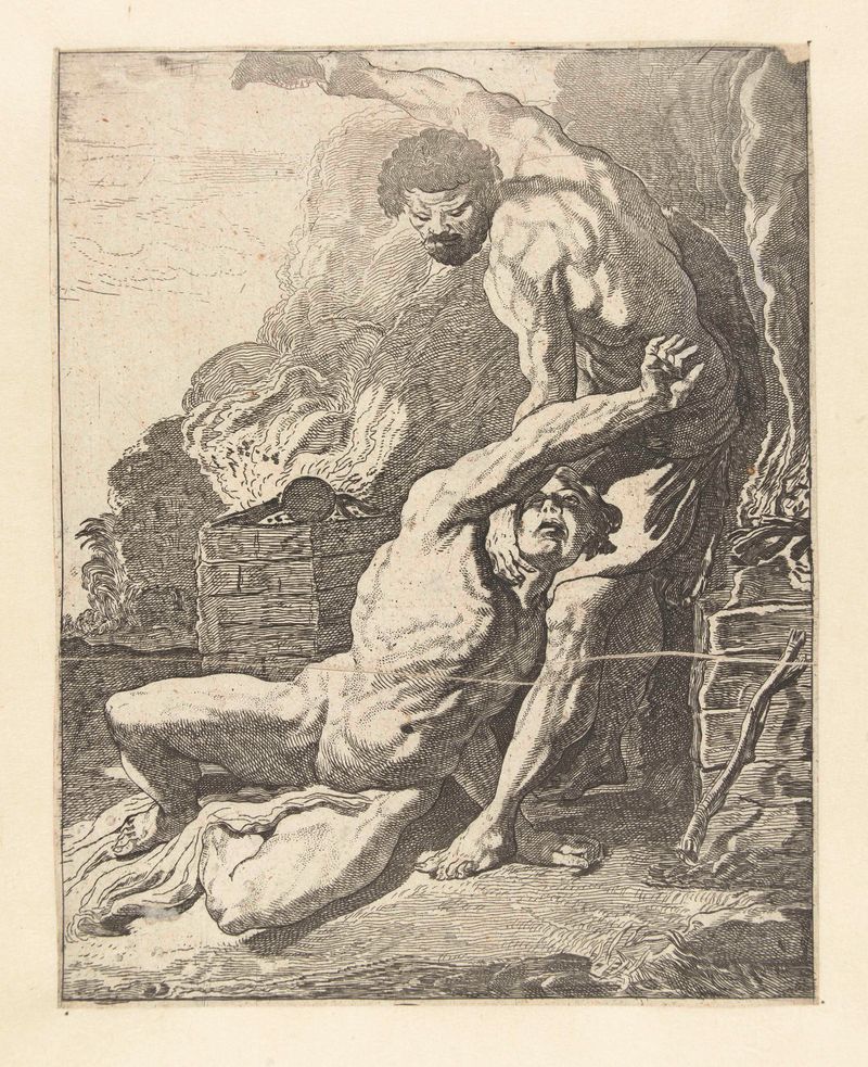 Engraving by Willem Pietersz Buytewech depicting Cain and Abel in anguish.