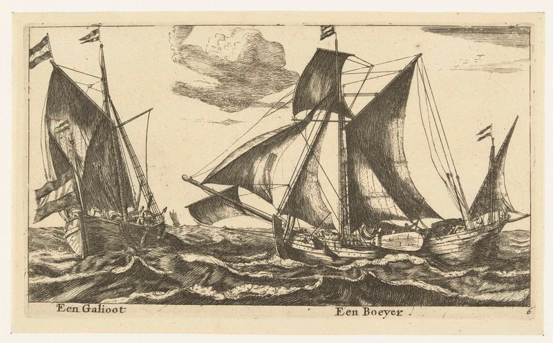 Dois barcos em um porto holandês, gravura de Unknown Artist