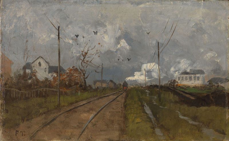 El tren está llegando, una pintura al óleo impresionista de Frits Thaulow