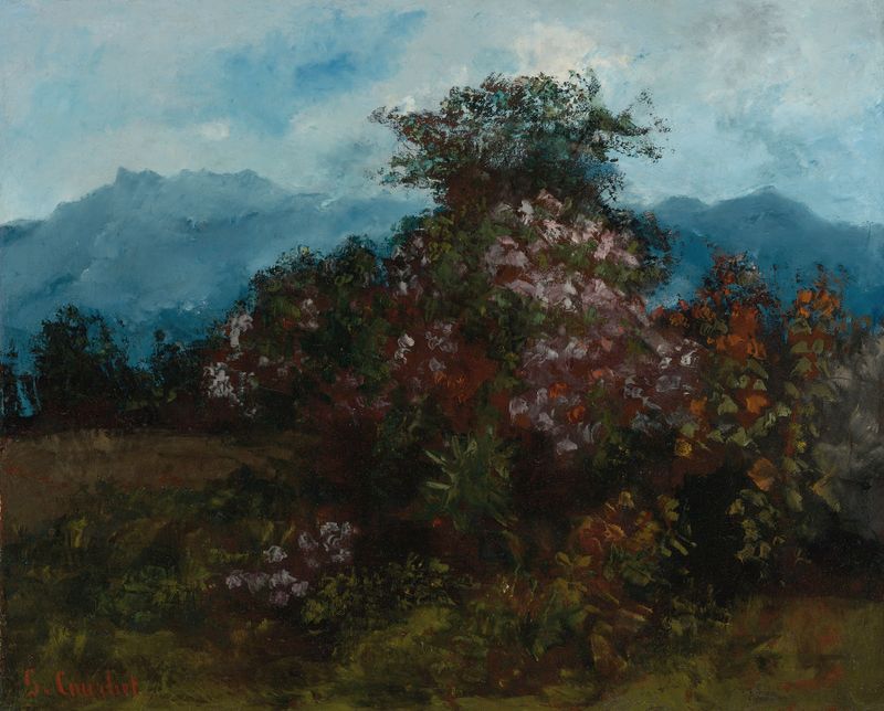 Paisaje con flores vibrantes, óleo sobre lienzo de Gustave Courbet