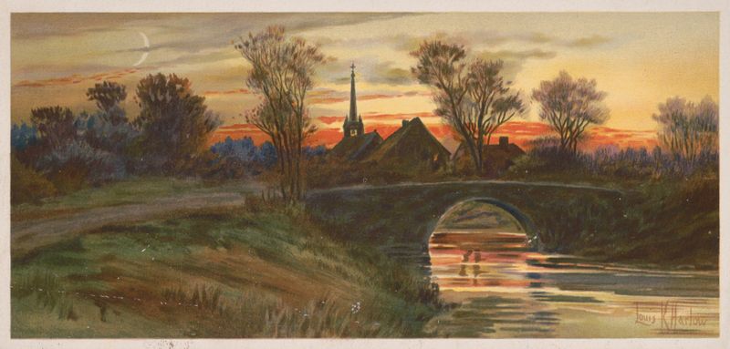 Paisaje al atardecer con luz dorada, óleo sobre lienzo de Louis Kinney Harlow