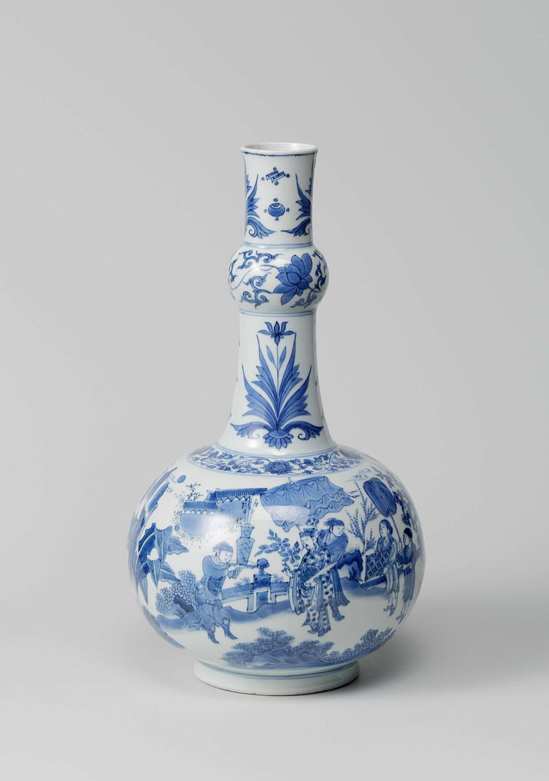 Vaso de corpo redondo com figuras em uma paisagem, cerâmica, artista desconhecido