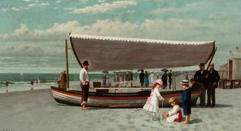 Cena de gênero de uma jovem vendedora de ostras de Samuel S. Carr, meio desconhecido.