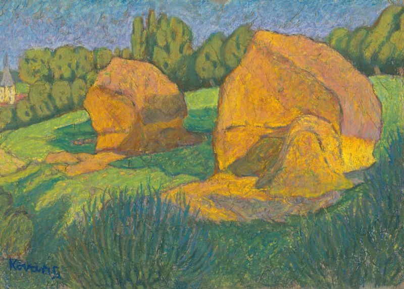 Landscape with golden stumps and rolling hills by Konštantín Kövári-Kačmarik