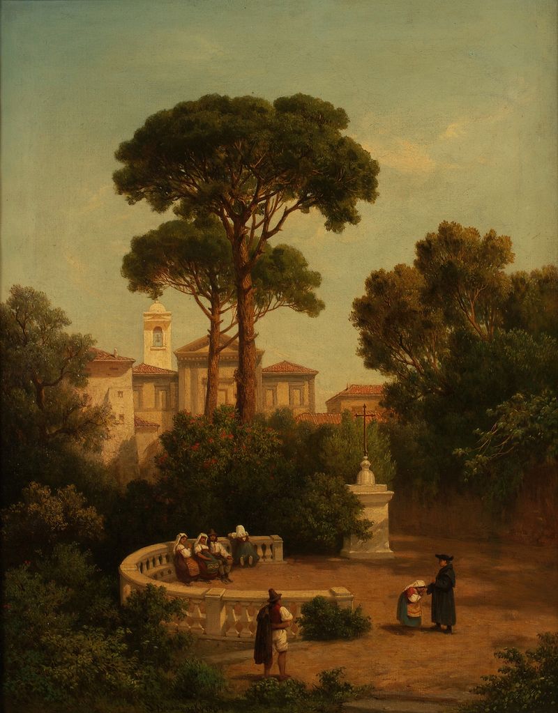 Landscape with trees and earthy tones by Jan Nowopacký, oil painting