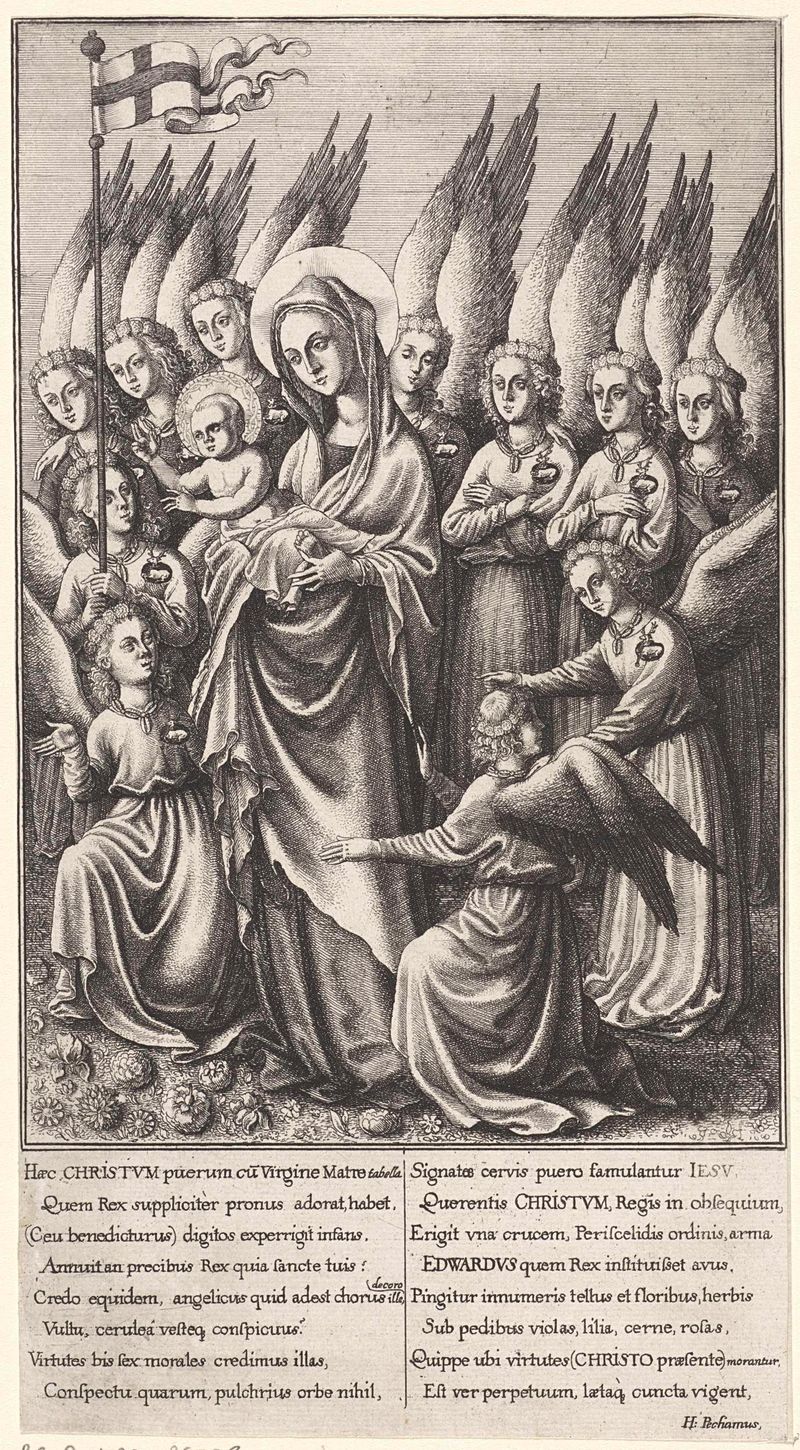 Gravura de Wenceslaus Hollar retratando Maria e Cristo cercados por anjos.
