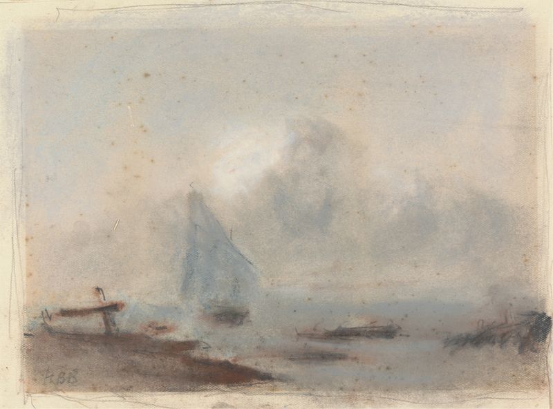 A Sailing Ship near Shore, pintura a óleo de Hercules Brabazon Brabazon