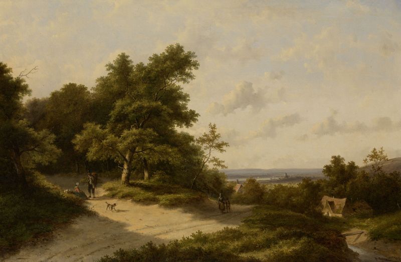 Paisaje de Jan Evert Morel, pintura al óleo que representa un prado sereno con flores silvestres.
