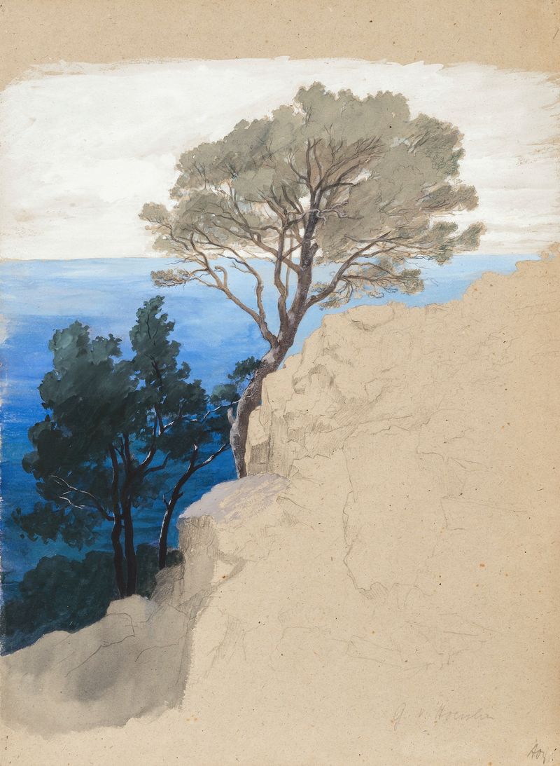 Landscape of rocky cliffs at the Gulf of Genoa by George von Hoesslin, oil painting