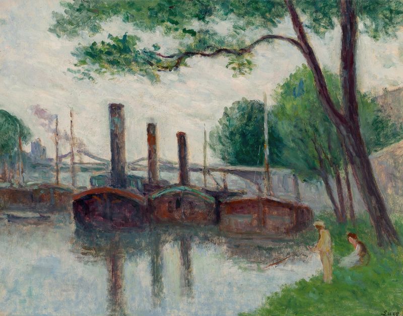 Paisaje del río Sena con árboles, óleo sobre lienzo de Maximilien Luce