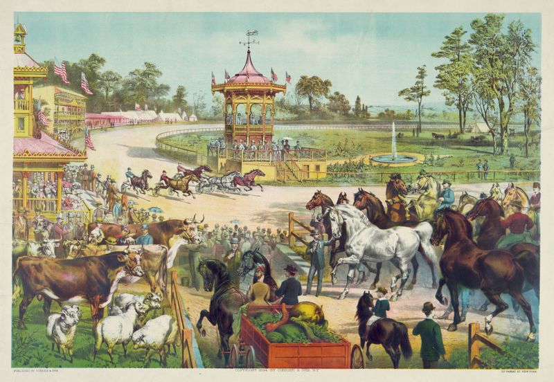 Cena de gênero representando um carrossel com cavalos galopantes, Currier & Ives, 1894