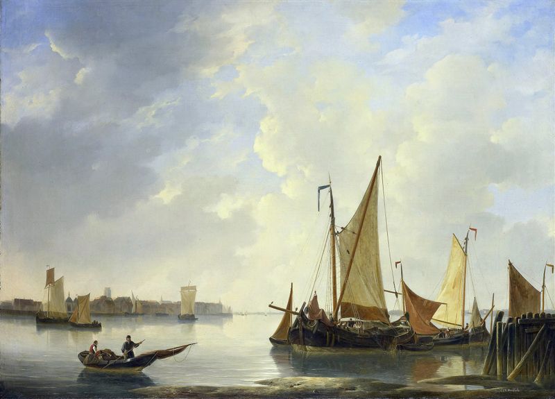 Landscape depicting Dordrecht from Papendrecht by Christiaan Lodewijk Willem Dreibholtz, oil painting