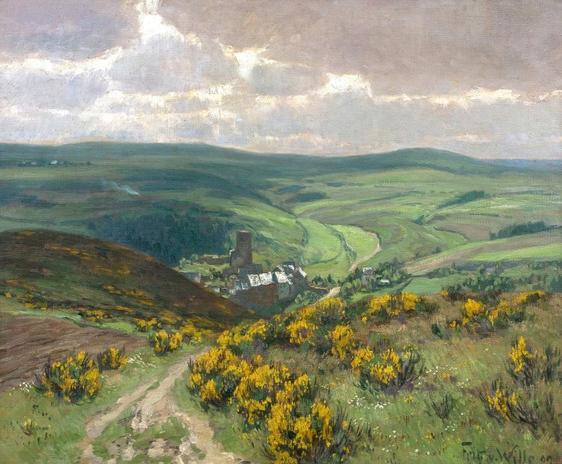 Ginsterblüte in der Eifel by Fritz Von Wille, oil on canvas depicting a vibrant spring meadow