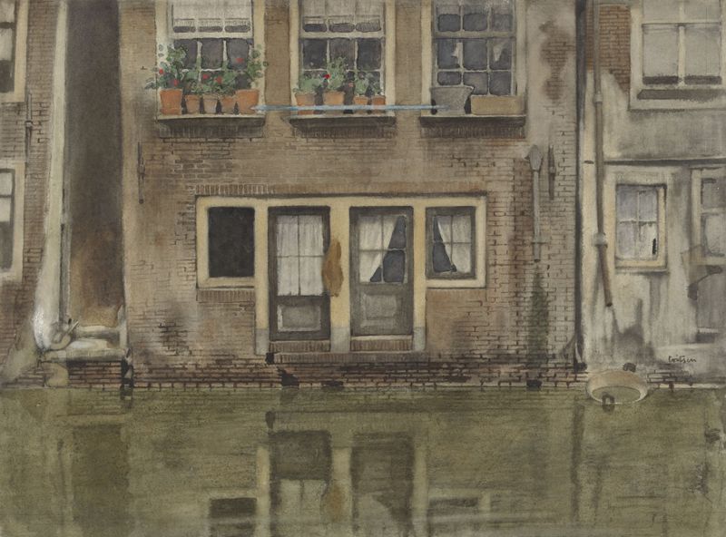 Huizen aan een gracht te Amsterdam by Willem Witsen, depicting houses along a canal, impressionism