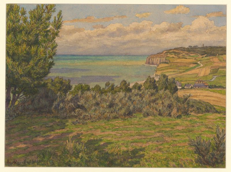 Escena marina con olas y costa de Henri Rivière, pintura al óleo, 1925