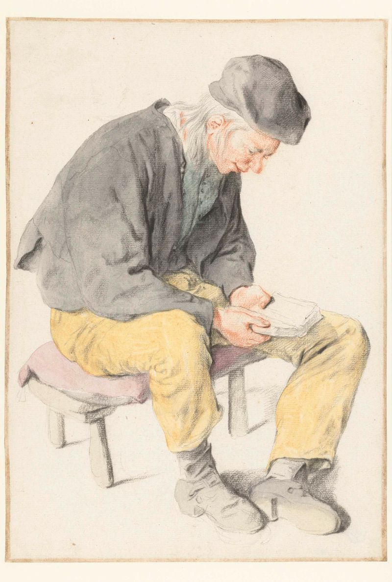 Seated man reading, facing right, by Cornelis Dusart, oil painting