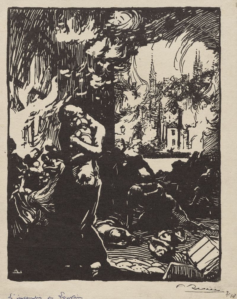 Engraving by Auguste Louis Lepère depicting a city in flames
