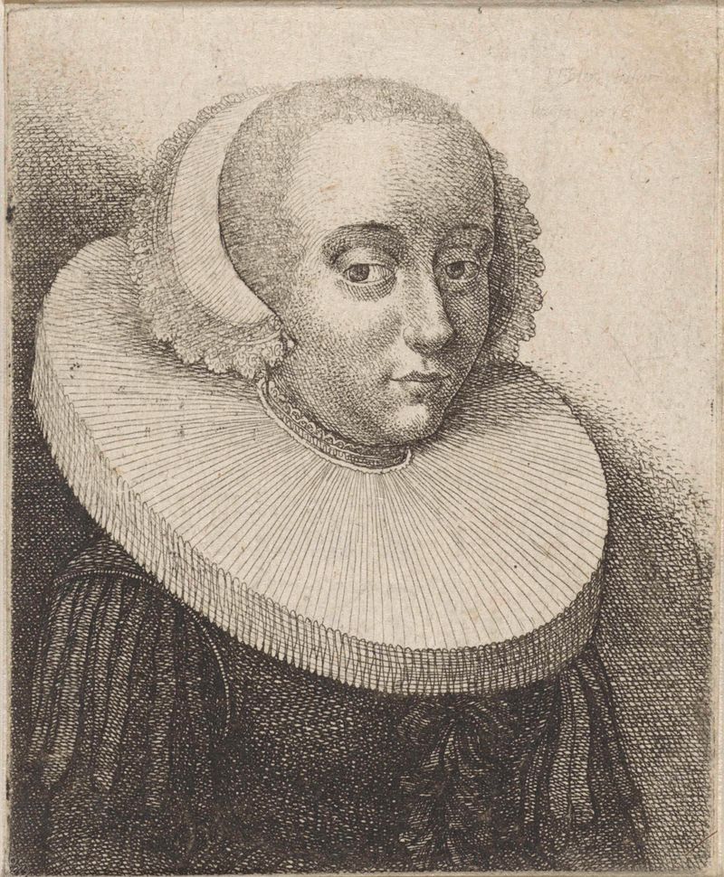 Gravura de Wenceslaus Hollar de uma jovem com um colar plissado