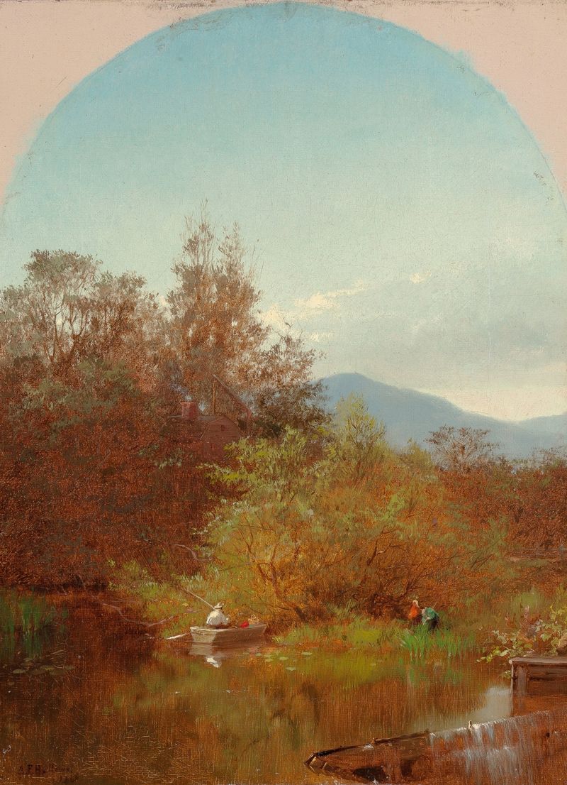 Lake Scene with Fisherman, oil on canvas by Albert Fitch Bellows
