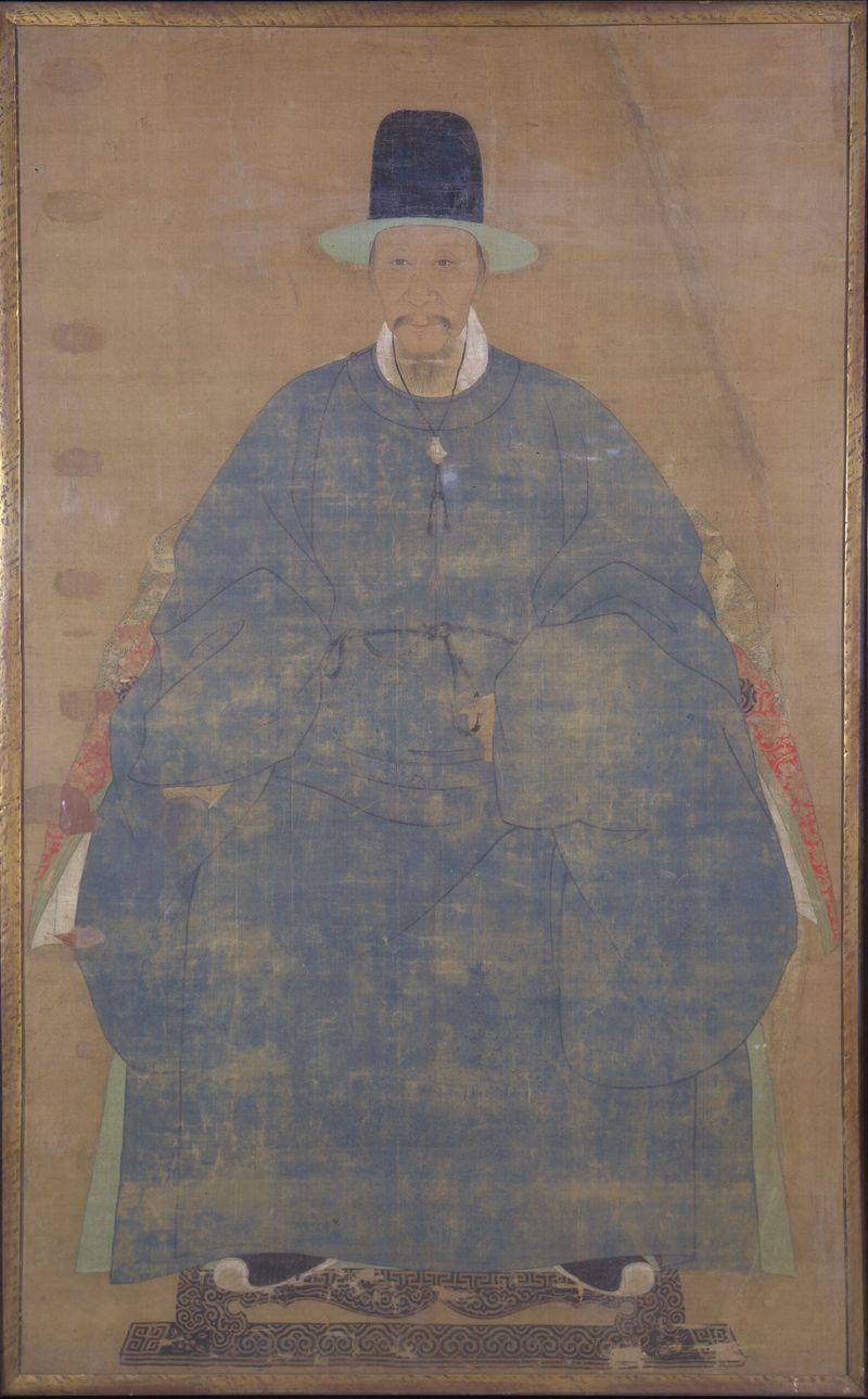 Portrait of a gentleman in a blue robe, silk medium, by an unidentified artist.