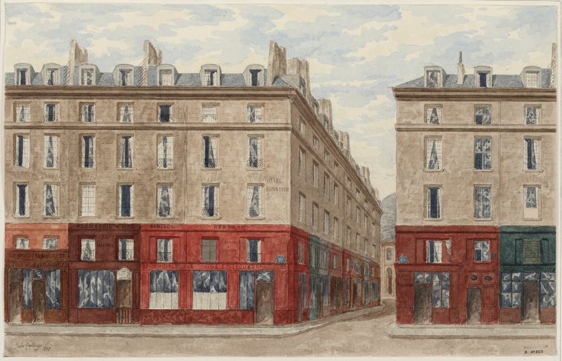 Genre scene depicting a lively street with vibrant colors by Jules Gaildrau