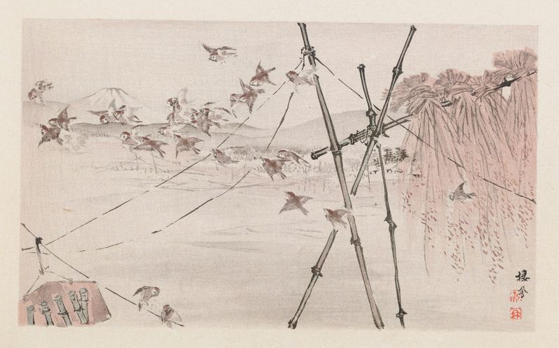Seihō jūni Fuji, Pl.10 by Takeuchi Seihō, ukiyo-e depicting Mount Fuji shrouded in mist.