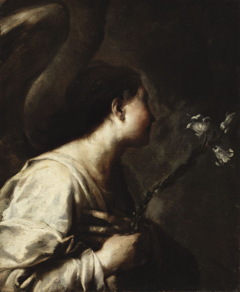 The Angel of the Annunciation by Giuseppe Maria Crespi, oil on canvas depicting an angel in divine revelation.